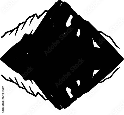 Stylized, abstract depiction of jagged, snow-capped mountains against a white background