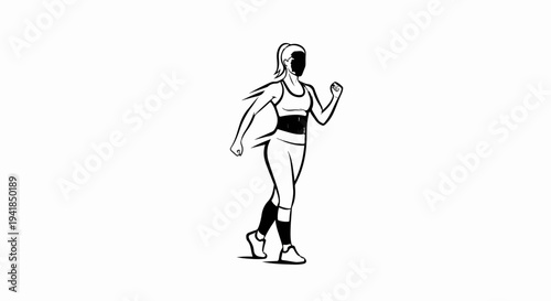 Stylized figure of a woman in athletic wear, mid stride