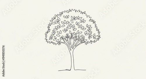Stylized Tree Illustration with Detailed Foliage and Trunk.