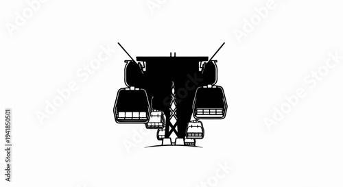 Stylized graphic of ski lift chairs and tower