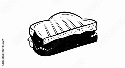 Stylized grilled sandwich with melted cheese and toasted bread