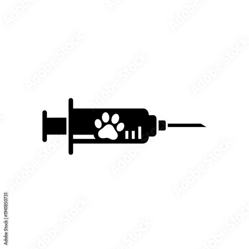 Veterinary vaccination syringe with paw print symbol.