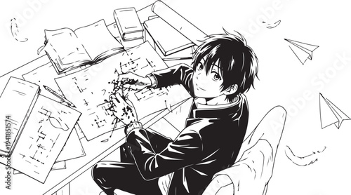 Vector illustration of a stressed businessman at a cluttered desk