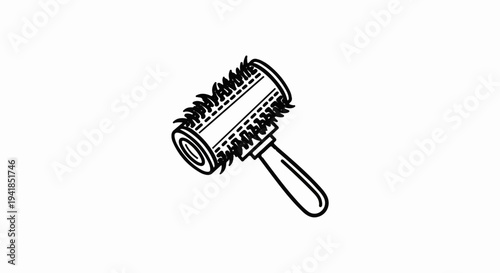 Stylized illustration of a round hairbrush with short bristles and a handle