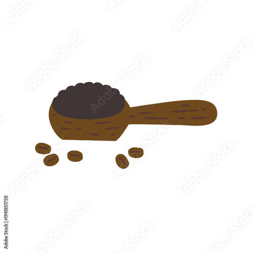 Hand Drawn Illustration of Coffee Beans in a Wooden Spoon