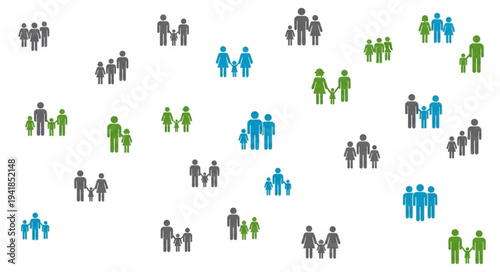 Diverse Families and Groups Illustration on White Background.