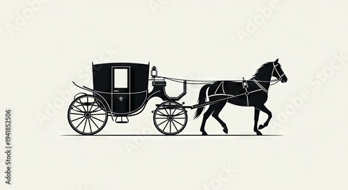 Silhouette of horse drawn carriage transportation concept on neutral background