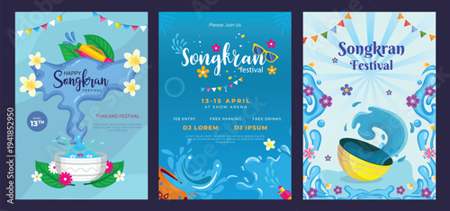 Songkran festival poster invitation vector design. Thai New Year Holidays, Kids enjoy water festival