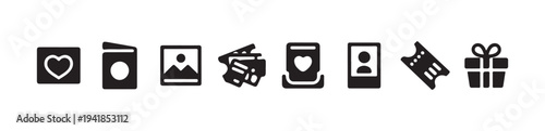Valentine's day symbols set icons love greeting card photo album ticket gift box present