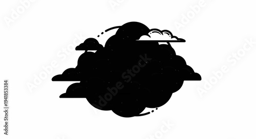 Stylized black cloud formation with outlined edges on white background