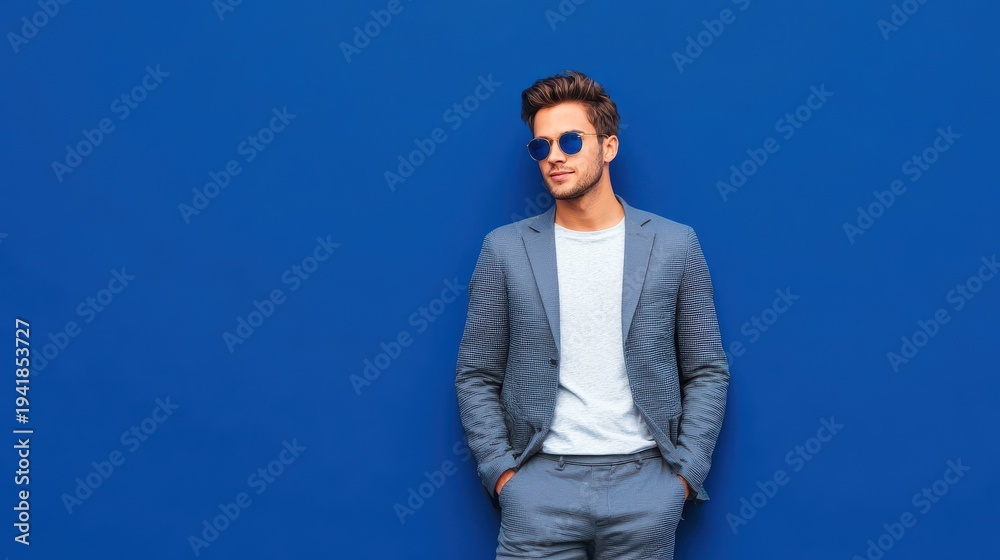 Fototapeta premium startup founder casual business look on a blue business background ar 169
