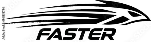 Stylized black graphic with aerodynamic lines above bold text