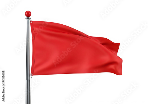 A red flag waving on a pole isolated on transparent background