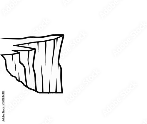 Stylized black line drawing of a rocky cliff edge against a white background