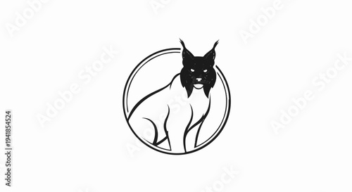 Stylized black lynx silhouette in a circular outline, seated and alert