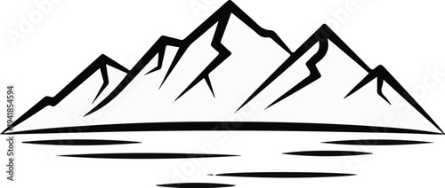 Stylized black mountains with a water reflection below