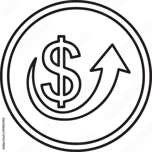 Dollar currency sign with return arrow icon