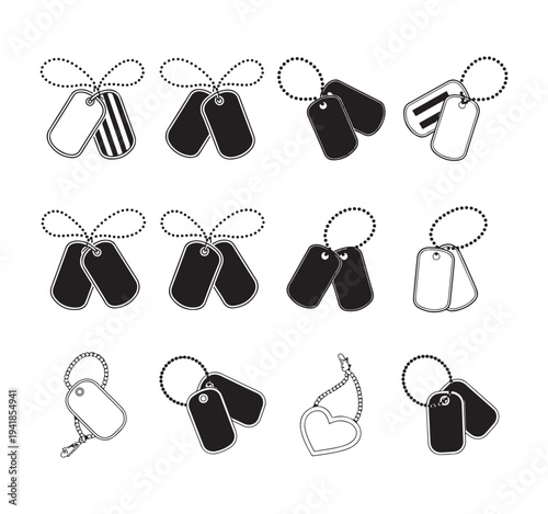 Dog tags on ball chains collection isolated on white background vector illustration