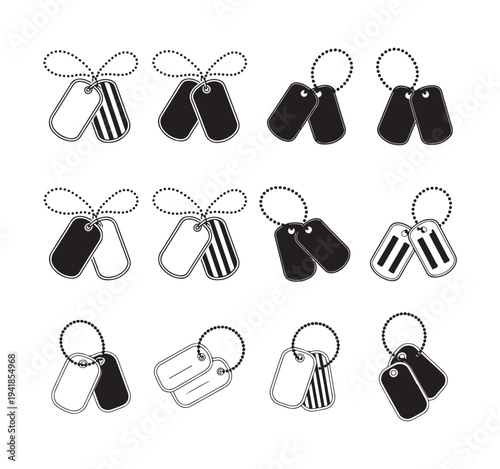 Dog tags on ball chains set isolated on white background vector illustration