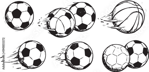 Colliding soccer balls in motion with dynamic movement and speed