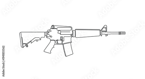Line drawing of an ar 15 style rifle in a side view
