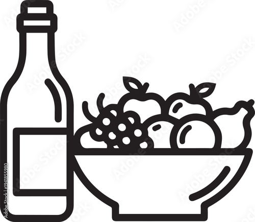 Healthy breakfast set with juice bottle and fruits