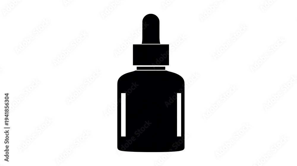 Fototapeta premium A silhouette of a dropper bottle. The bottle is black, with a white vertical line down the middle of it
