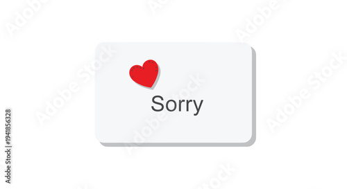The word Sorry in black text with a red heart is displayed on a light gray, rounded-corner rectangular card with a subtle shadow on a white background.