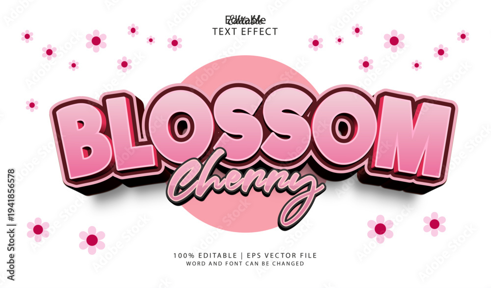 Fototapeta premium Cherry Blossom Editable Text Effect Style 3d Bold Pink Colours with Sakura Leaf