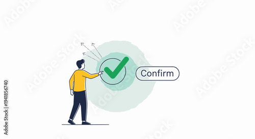 Vector illustration of person confirming with green checkmark