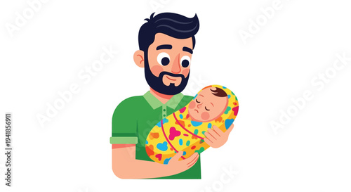 A loving father gently holds his newborn baby in his arms