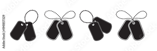 Set of black dog tag icons on a white background, military identification badges in vector format