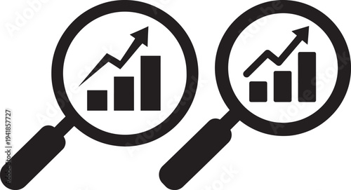 Magnifying glass icon silhouette with graph
