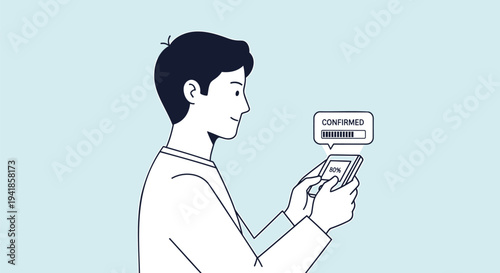 Vector illustration of man using smartphone with chat box
