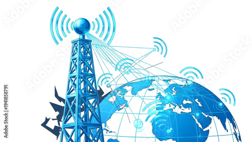Telecommunication Tower with Wireless Signals, Concept of Global Information and Connectivity.