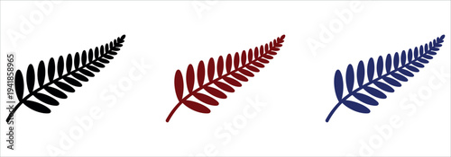 Silhouette Fern Leaf Set with Black Red and Blue Botanical Symbols Vector Illustration.