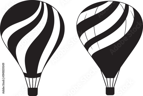 Hot air balloon silhouette icons with striped pattern