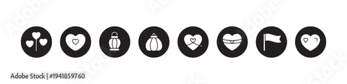 Heart lantern and flag religious and spiritual symbols on black circles vector icon collection