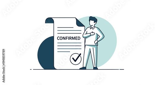 Confirmed document with business man vector illustration