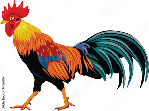 PriCartoon rooster and chicken farm birds vector illustration set isolated on backgroundnt