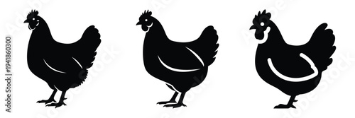 chicken silhouette icon set. Animals logos collection and isolated on White background