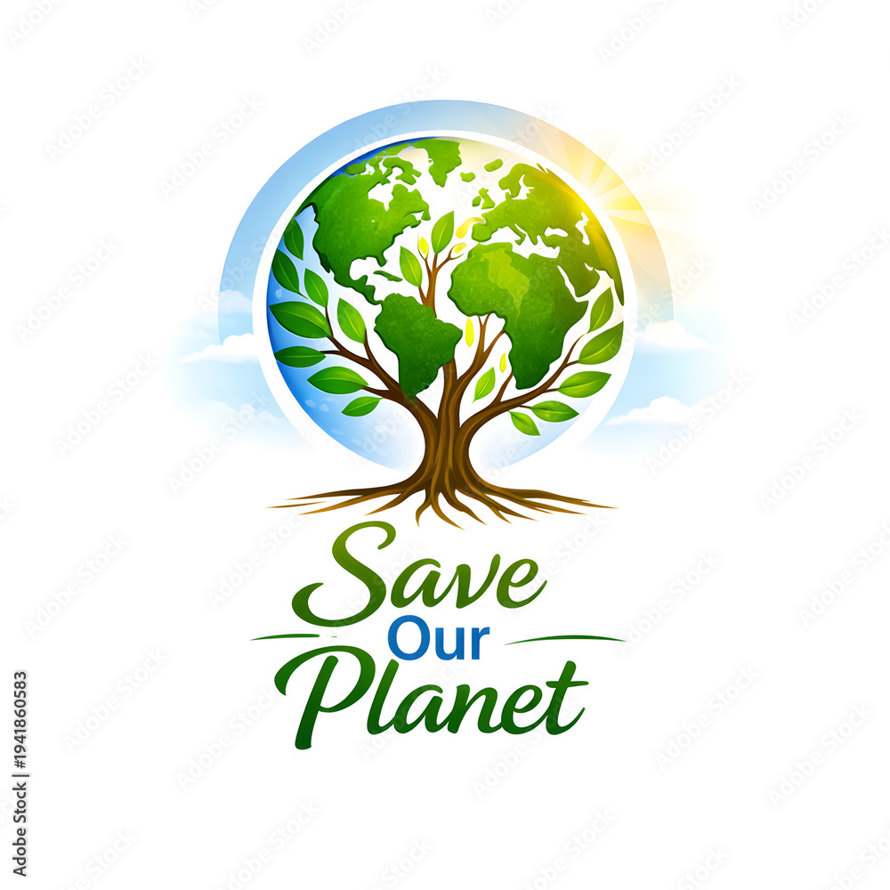 Obraz premium green tree with globe save the planet template