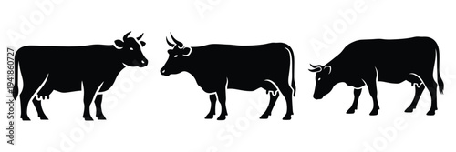 cow silhouette icon set. Animals logos collection and isolated on White background