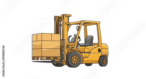 Yellow Forklift Truck with Pallet Load.