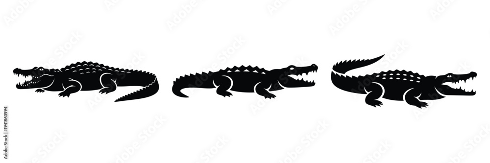 Obraz premium crocodile silhouette icon set. Animals logos collection and isolated on White background