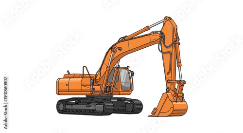 Orange Excavator Machine Heavy Equipment.