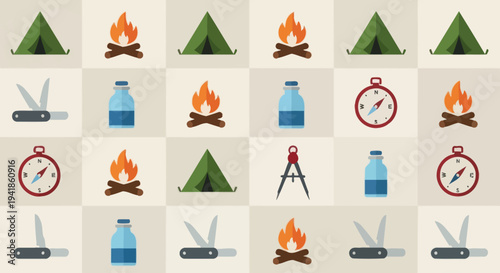 Camping Icons Set for Outdoor Adventure.