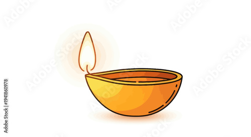 Lit Diwali Oil Lamp Illustration.