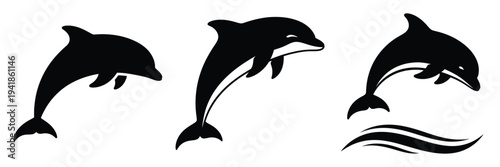 dolphin silhouette icon set. Animals logos collection and isolated on White background