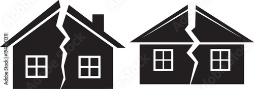 Broken house silhouette icon graphic concept set
